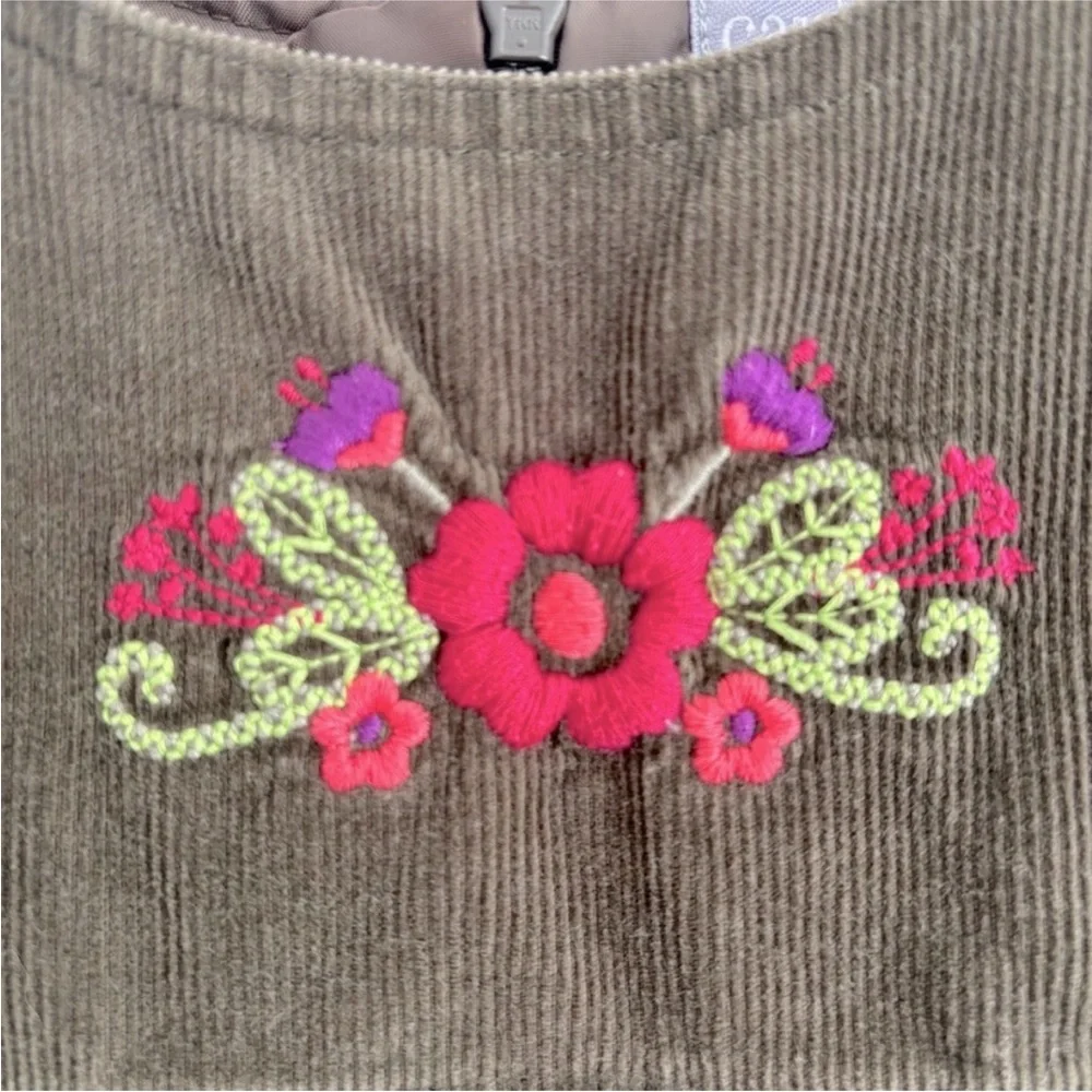 Carter's Corduroy Green Dress with Pink Floral Embroidery